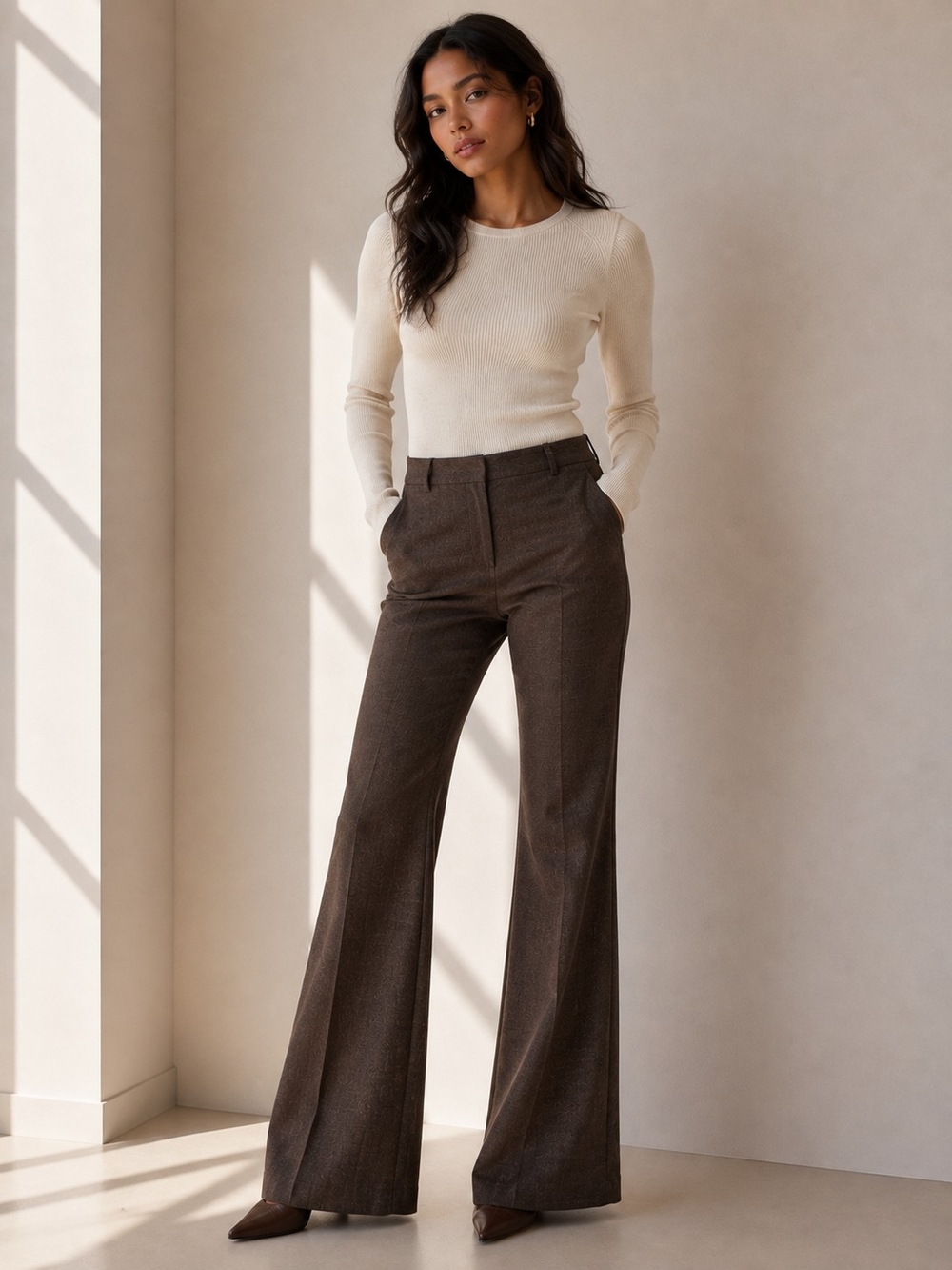 L'AGENCE Brown Boot-Cut Tailored Trousers